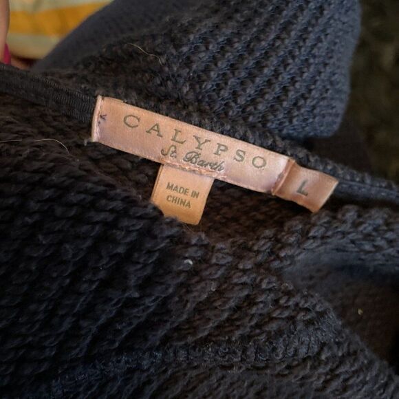 Calypso St. Bart Cardigan Sweater Open Front Draped Large Asymmetric Blue - Picture 4 of 6